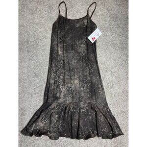 S.H.E. Leopard Print Shimmer Ruffle Hem Midi Dress Brown Tan XS New